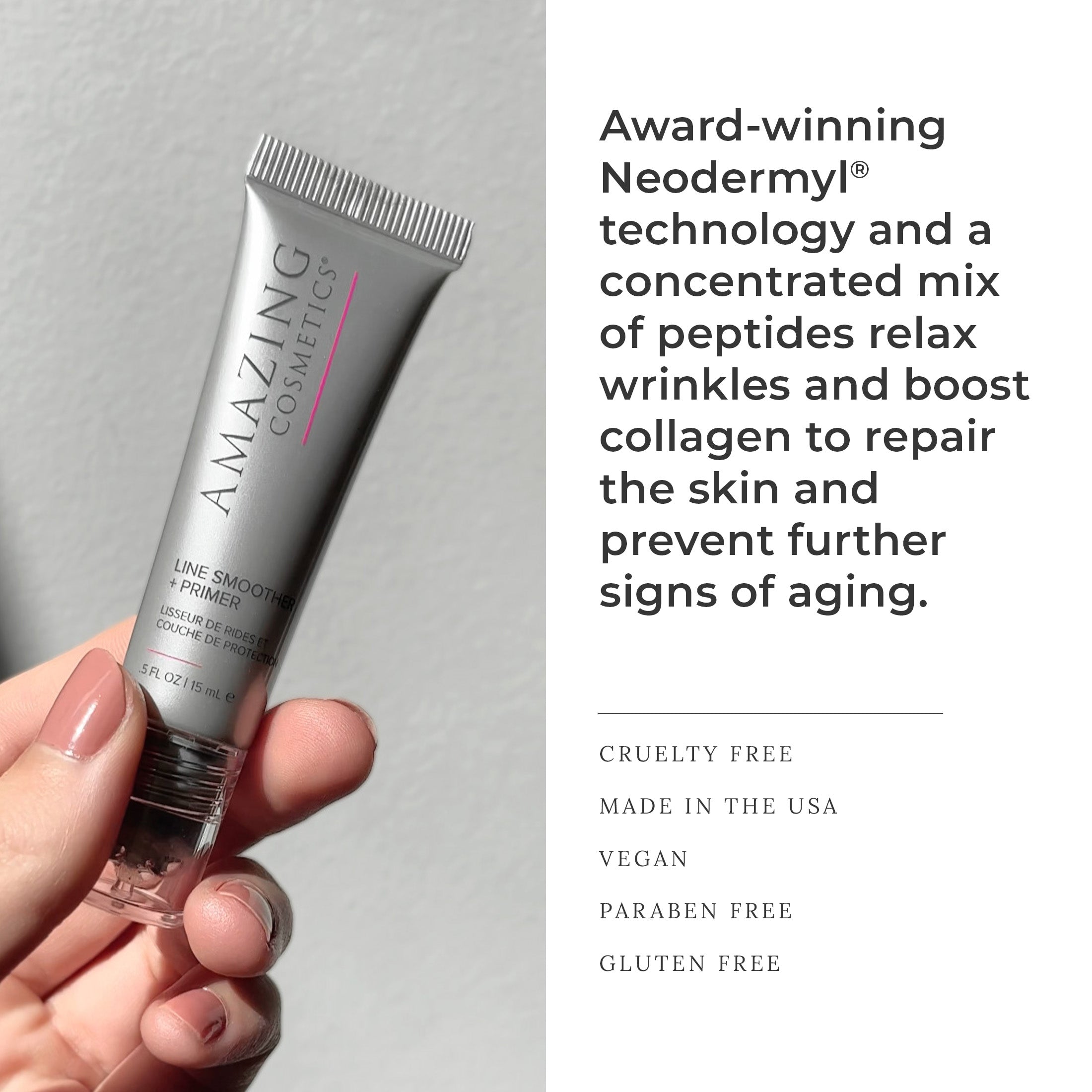 Award-winning Neodermyl technology and a concentrated mix of peptides relax wrinkles and boost collagen.